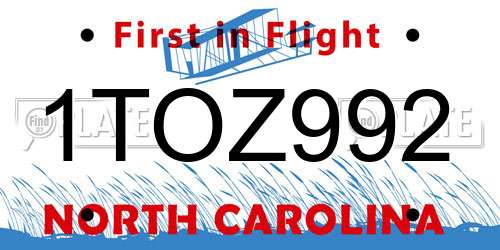 1TOZ992 North Carolina License Plate