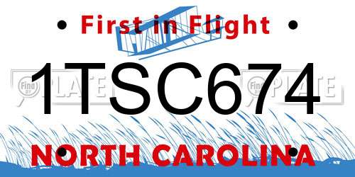 1TSC674 North Carolina License Plate