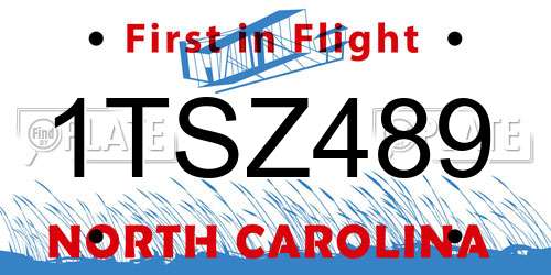 1TSZ489 North Carolina License Plate