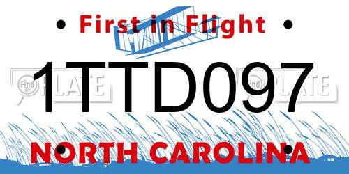1TTD097 North Carolina License Plate