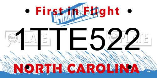 1TTE522 North Carolina License Plate