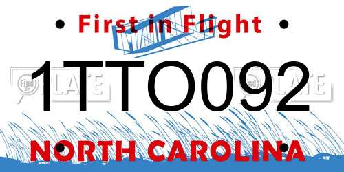 1TTO092 North Carolina License Plate