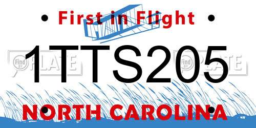 1TTS205 North Carolina License Plate