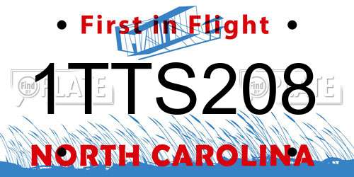 1TTS208 North Carolina License Plate