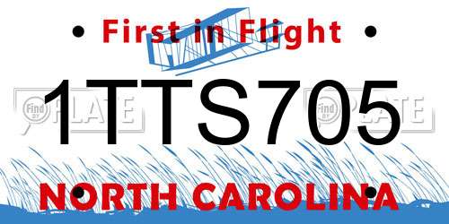1TTS705 North Carolina License Plate