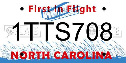 1TTS708 North Carolina License Plate