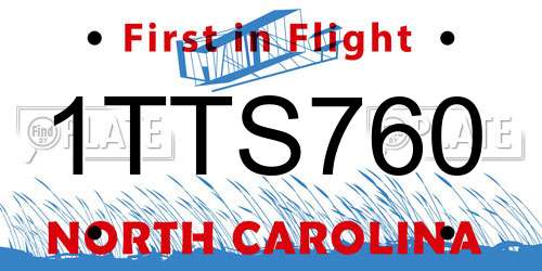 1TTS760 North Carolina License Plate