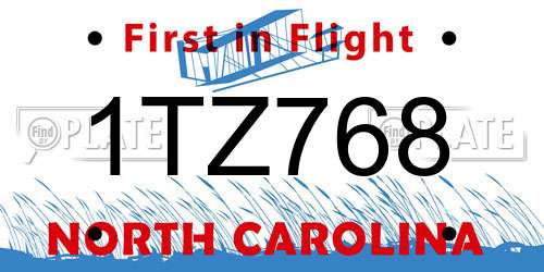 1TZ768 North Carolina License Plate