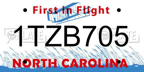 1TZB705 North Carolina License Plate