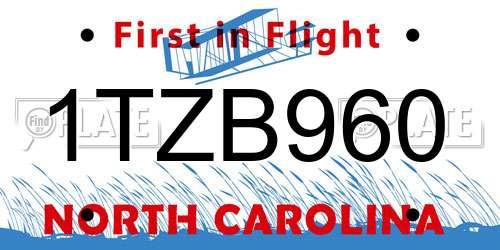 1TZB960 North Carolina License Plate
