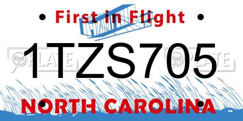 1TZS705 North Carolina License Plate