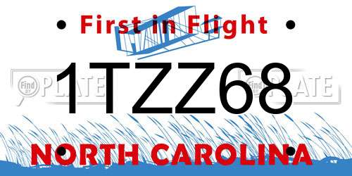1TZZ68 North Carolina License Plate