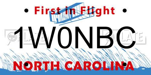 1W0NBC North Carolina License Plate