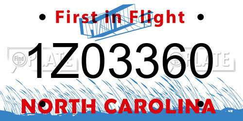 1Z03360 North Carolina License Plate