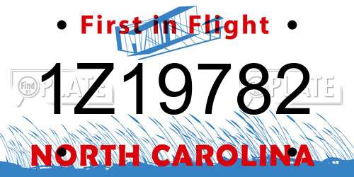 1Z19782 North Carolina License Plate