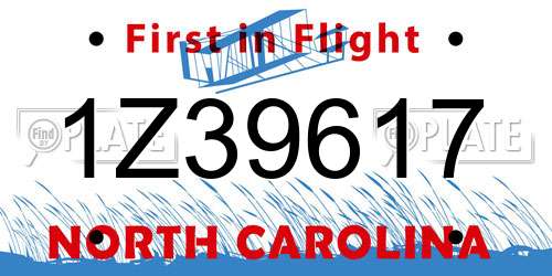 1Z39617 North Carolina License Plate