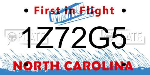 1Z72G5 North Carolina License Plate