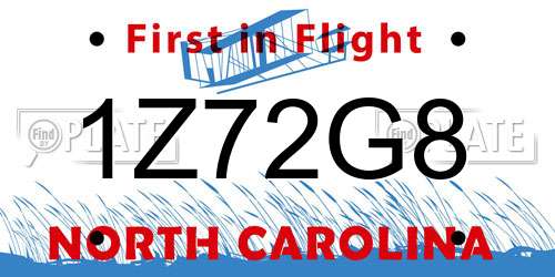 1Z72G8 North Carolina License Plate