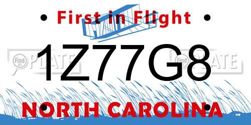 1Z77G8 North Carolina License Plate