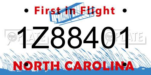1Z88401 North Carolina License Plate