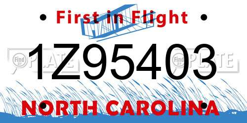 1Z95403 North Carolina License Plate