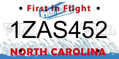 1ZAS452 North Carolina License Plate
