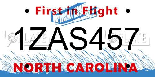 1ZAS457 North Carolina License Plate