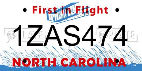 1ZAS474 North Carolina License Plate
