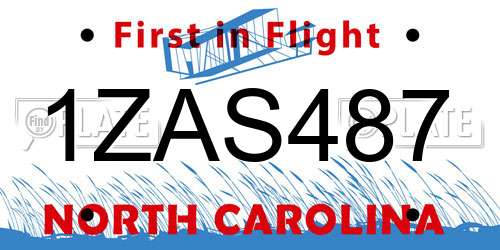 1ZAS487 North Carolina License Plate
