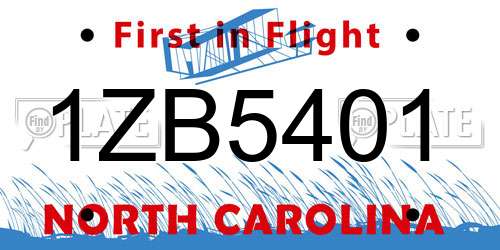 1ZB5401 North Carolina License Plate