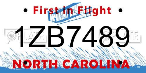1ZB7489 North Carolina License Plate
