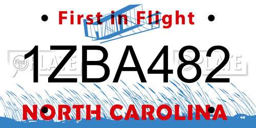 1ZBA482 North Carolina License Plate