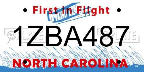 1ZBA487 North Carolina License Plate