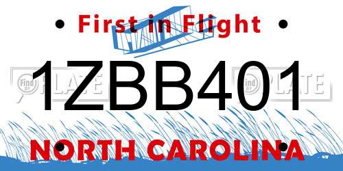 1ZBB401 North Carolina License Plate