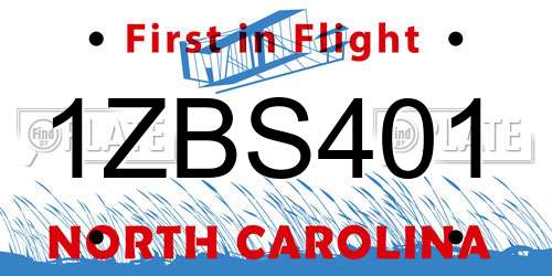 1ZBS401 North Carolina License Plate