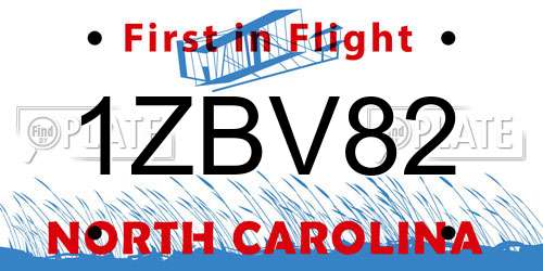 1ZBV82 North Carolina License Plate