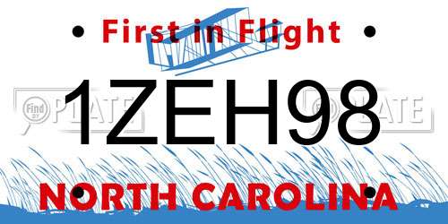 1ZEH98 North Carolina License Plate
