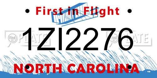 1ZI2276 North Carolina License Plate