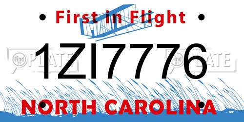 1ZI7776 North Carolina License Plate