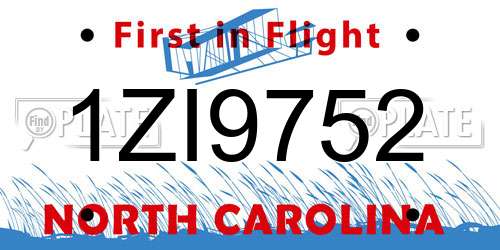 1ZI9752 North Carolina License Plate