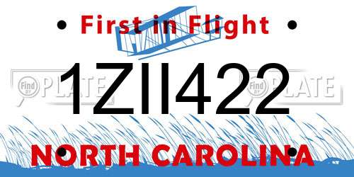 1ZII422 North Carolina License Plate