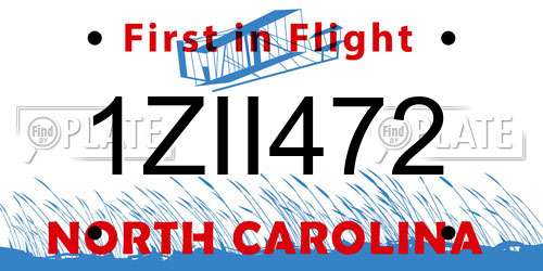 1ZII472 North Carolina License Plate