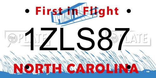 1ZLS87 North Carolina License Plate