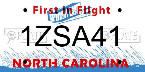1ZSA41 North Carolina License Plate