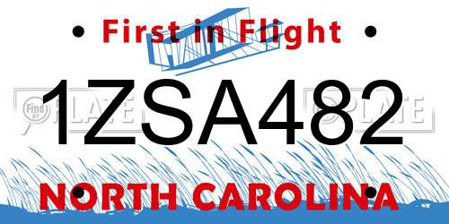 1ZSA482 North Carolina License Plate