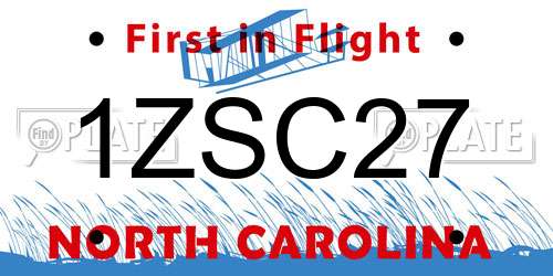 1ZSC27 North Carolina License Plate