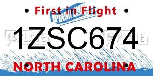 1ZSC674 North Carolina License Plate