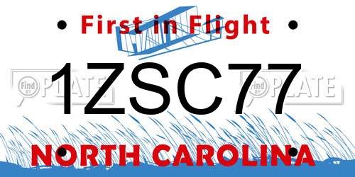 1ZSC77 North Carolina License Plate