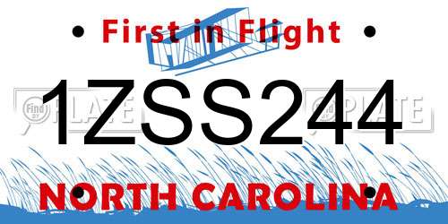 1ZSS244 North Carolina License Plate