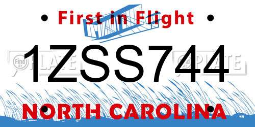 1ZSS744 North Carolina License Plate